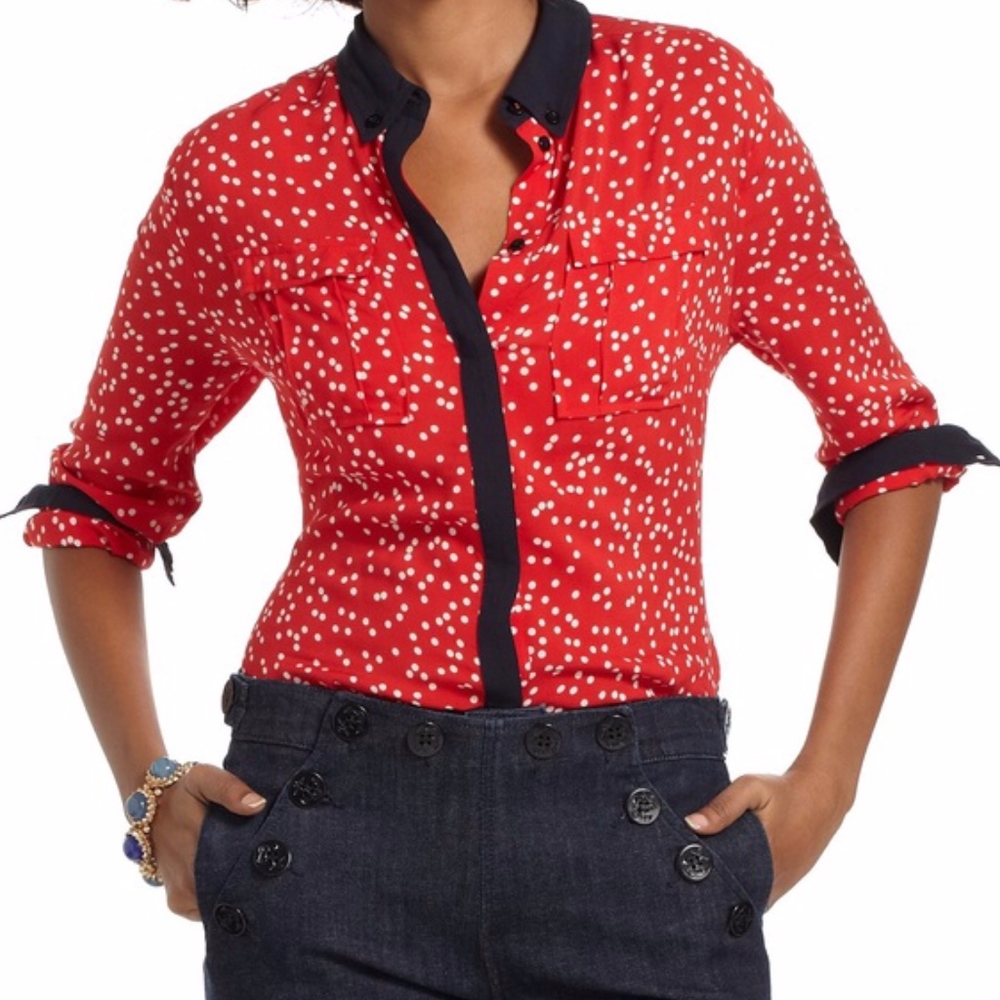 Anthropologie Maeve Bagatelle Red Polkadot Blouse